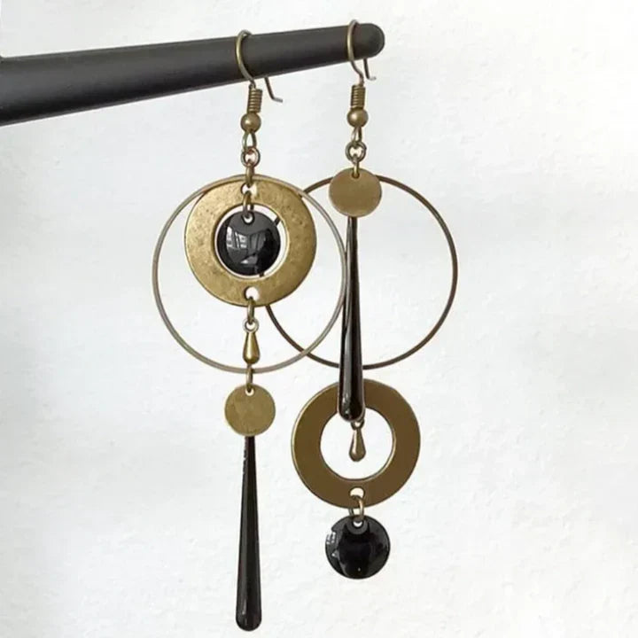 Vintage Golden Dangling Earrings-Ariette Jewelry