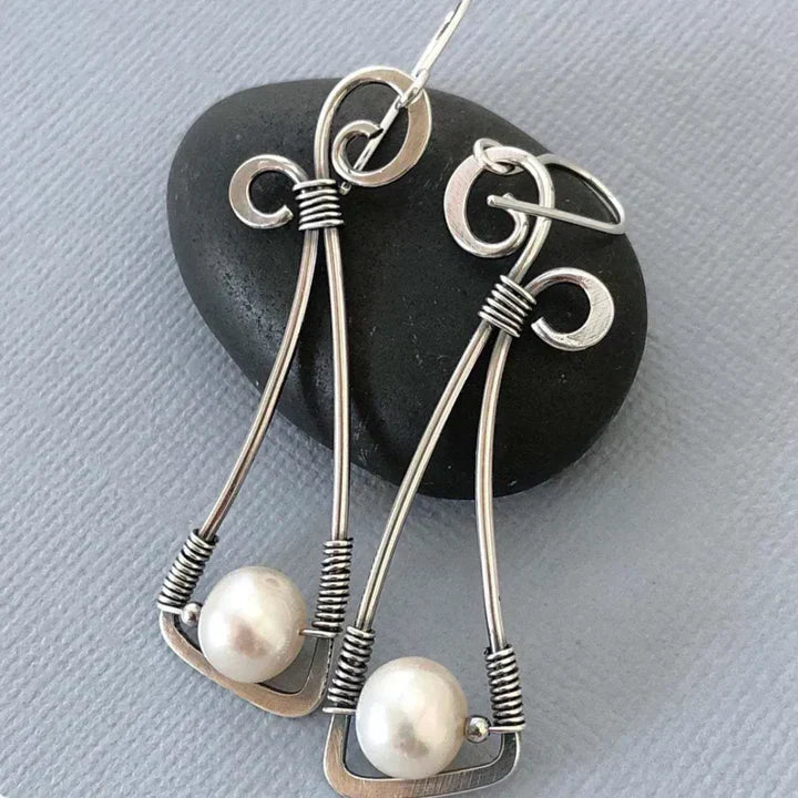 Vintage Dangling Pearl Earrings-Ariette Jewelry