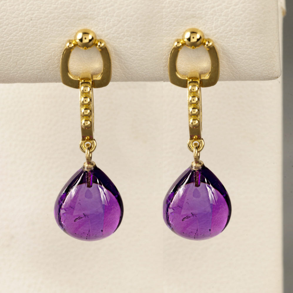Vintage Purple Glass Gold Earrings-Ariette Jewelry