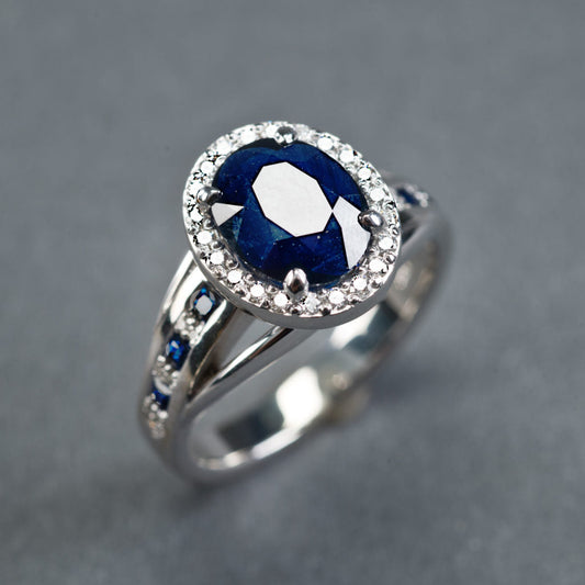 Vintage Blue Inlaid Rounded Zirconia Silver Ring-Ariette Jewelry
