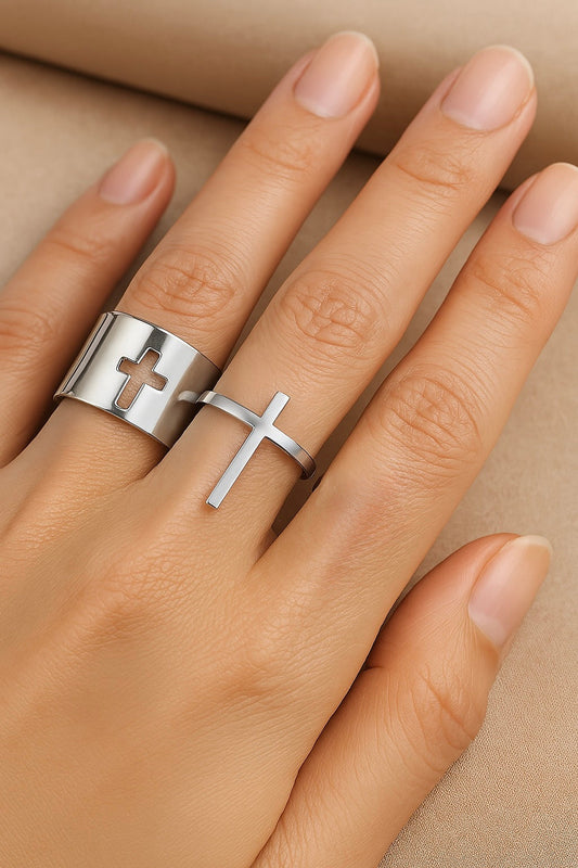 Silver Minimalist Faith Adjustable Ring Set-Ariette Jewelry
