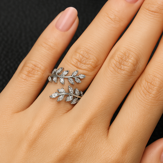 Vintage Floral Leaf Silver Adjustable Ring-Ariette Jewelry