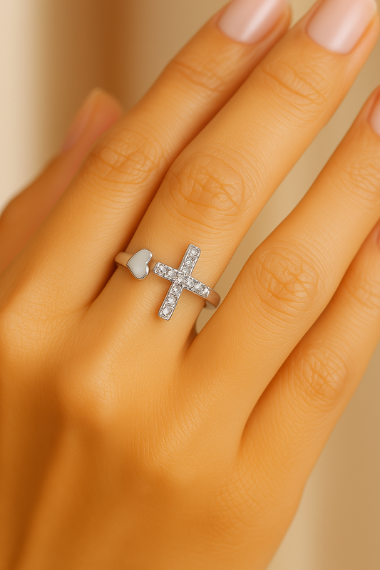 Vintage Love Cross Silver Resizable Ring-Ariette Jewelry