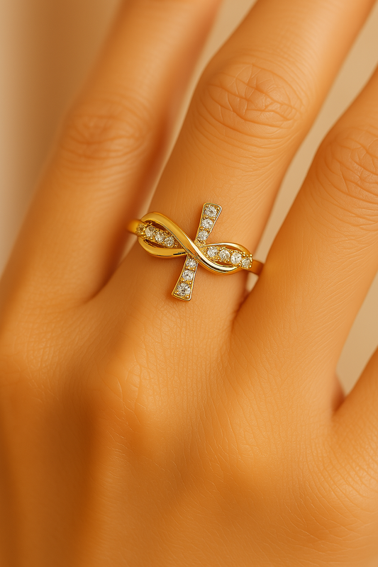 Gold Twisted Cross Resizable Ring-Ariette Jewelry