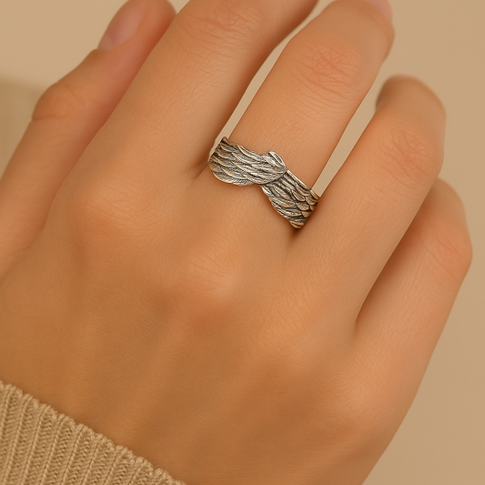 Winged Faith Silver Adjustable Ring-Ariette Jewelry