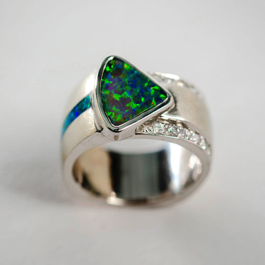 Vintage Bright Green & Blue Opal Ring-Ariette Jewelry