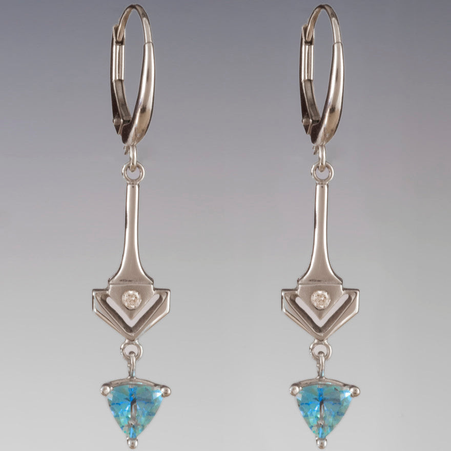 Vintage Blue Zirconia Arrow Earrings-Ariette Jewelry