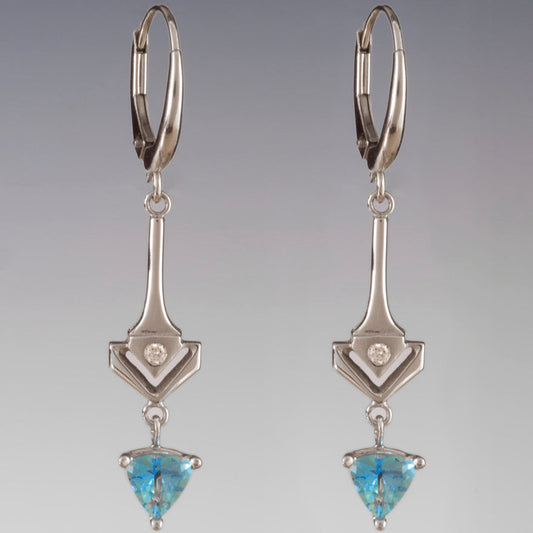 Vintage Blue Zirconia Arrow Earrings-Ariette Jewelry