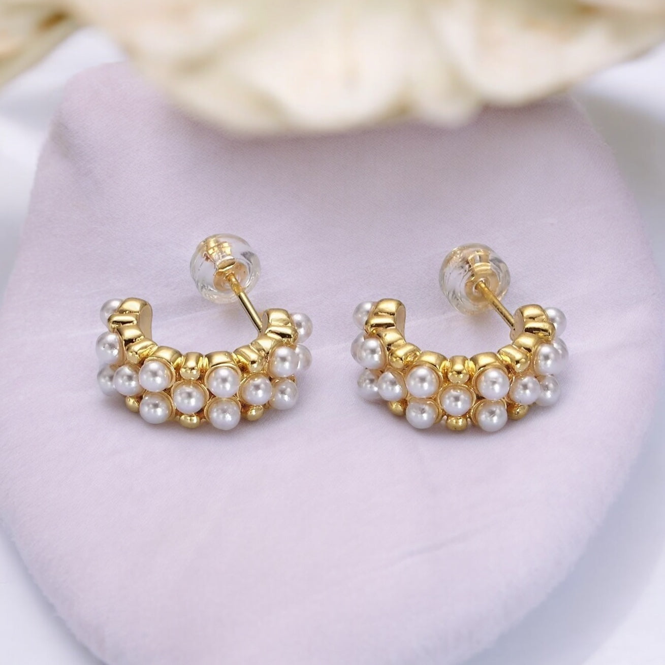 Sabrina Pearl Lined Hoop Earrings-Ariette Jewelry