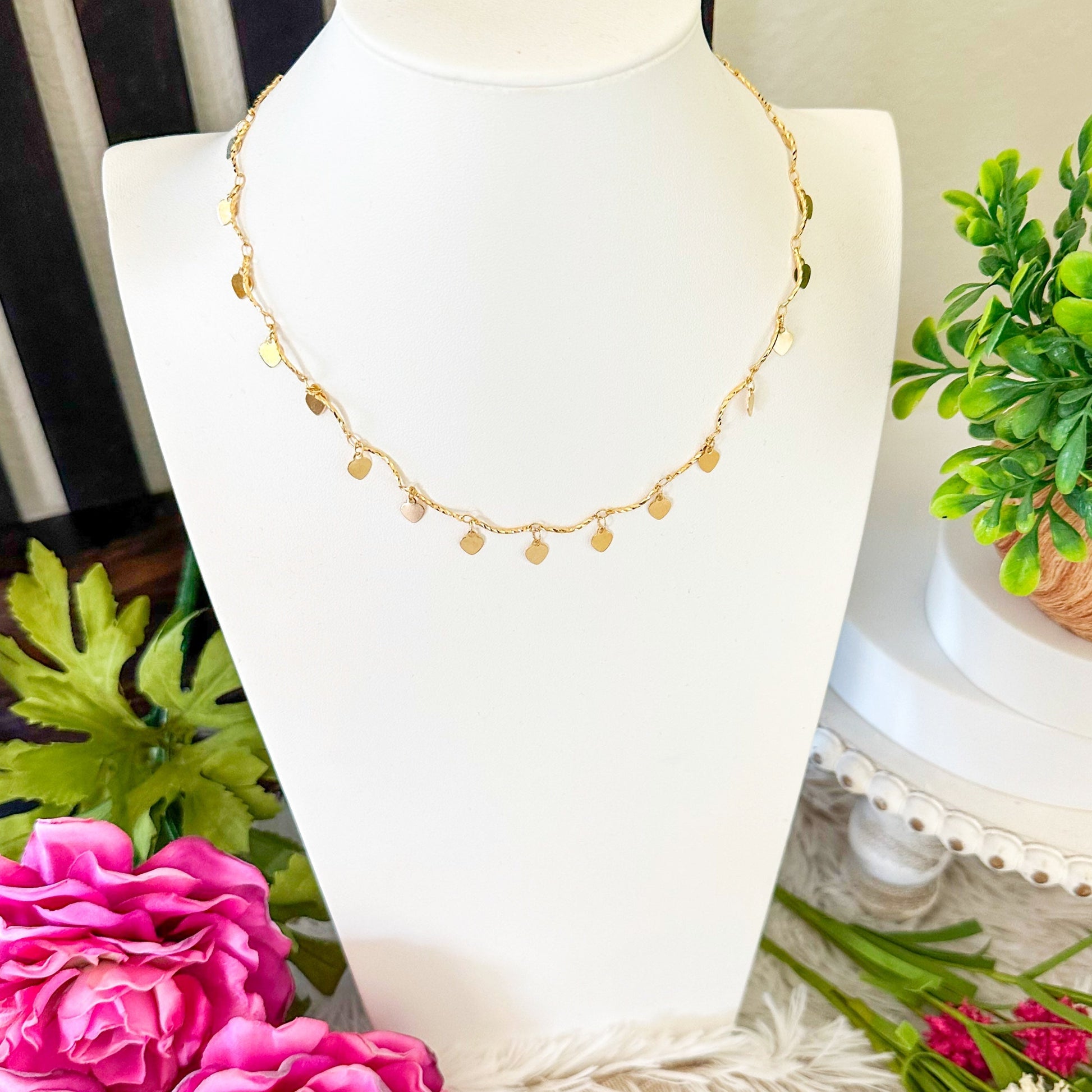 Melita Dangle Heart Choker Necklace-Ariette Jewelry