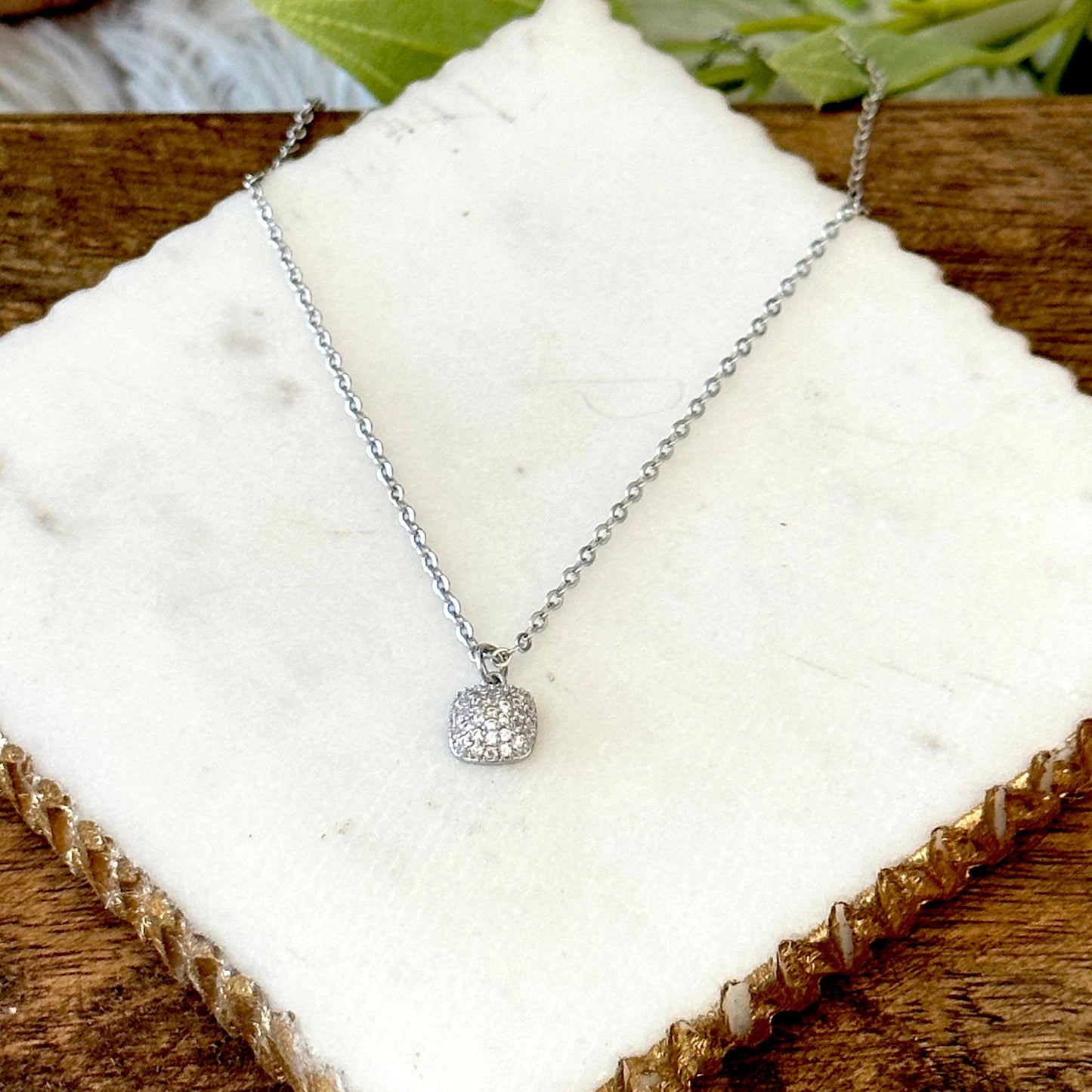 Tessa CZ Square Pendant Necklace-Ariette Jewelry