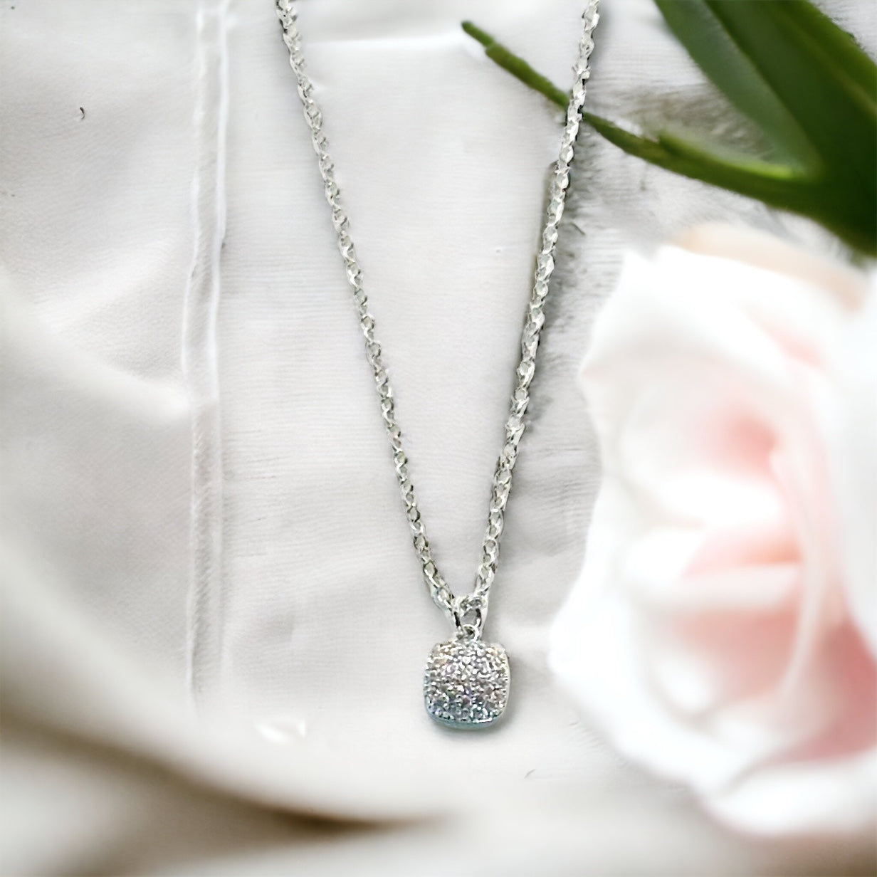 Tessa CZ Square Pendant Necklace-Ariette Jewelry