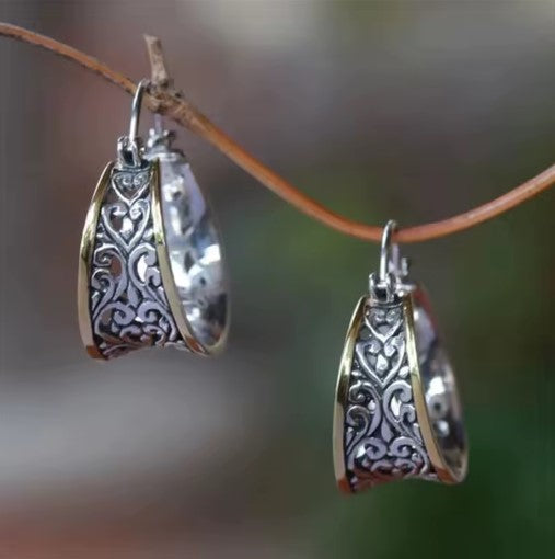 Silver Flower Hollow Dangle Earrings-Ariette Jewelry