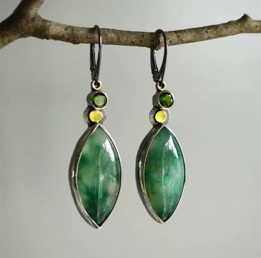 Vintage Metal Leaf Dangle Earrings-Ariette Jewelry