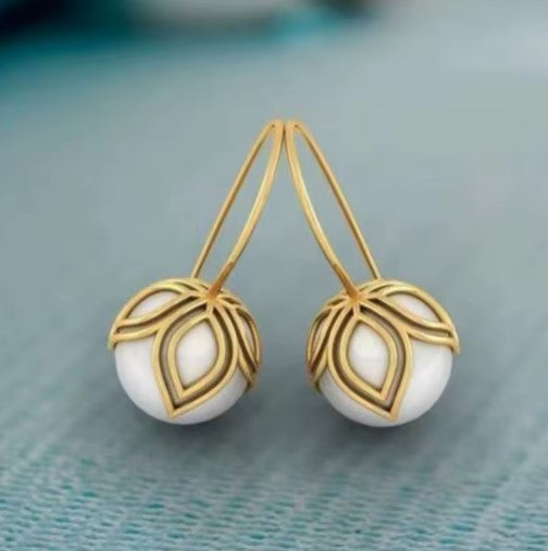 Vintage Elegant Flower Gold Hook Earrings-Ariette Jewelry