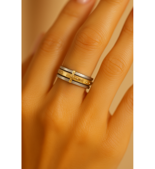 Gold Layered Religious Cross Ring-Ariette Jewelry