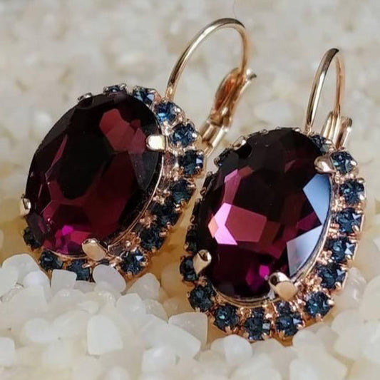 Vintage Garnet Blue Zirconia Earrings-Ariette Jewelry