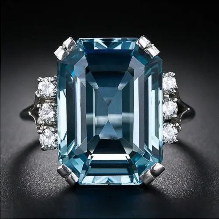 Vintage Blue Cubic Zirconia Silver Ring-Ariette Jewelry