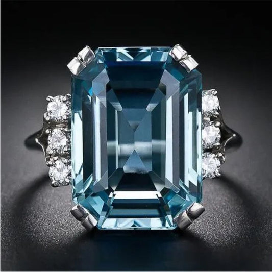 Vintage Blue Cubic Zirconia Silver Ring-Ariette Jewelry