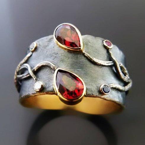 Vintage Red Drop Zirconia Silver Ring-Ariette Jewelry