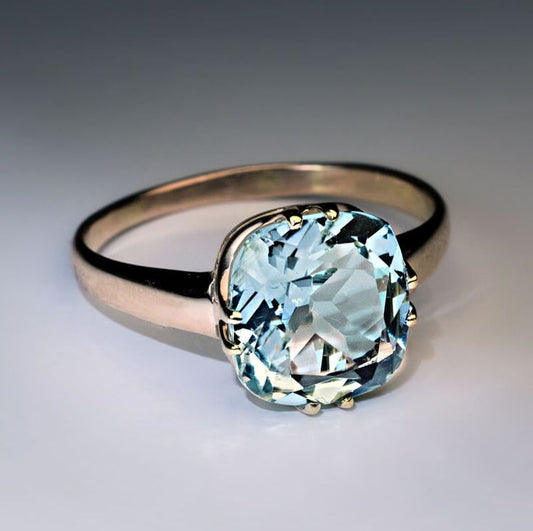 Vintage Blue Crystaline Gold Ring-Ariette Jewelry