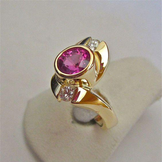 Vintage Garnet Rounded Glass Gold Ring-Ariette Jewelry