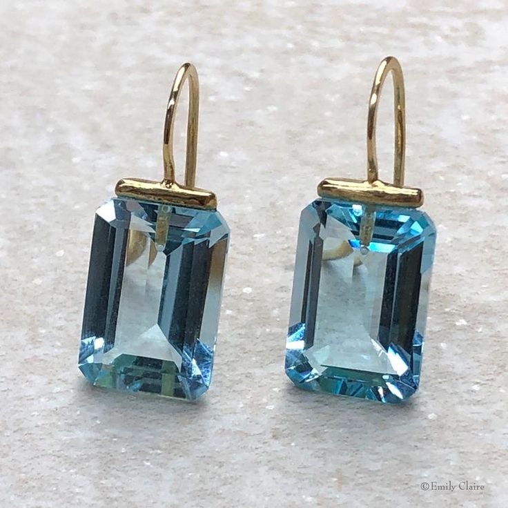 Vintage Rectangular Blue Glass Earrings-Ariette Jewelry