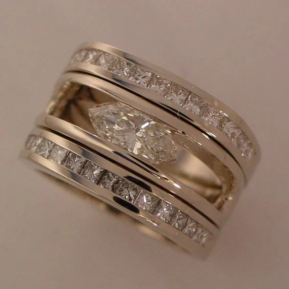 Vintage Silver Zirconia Inlaid Ring-Ariette Jewelry