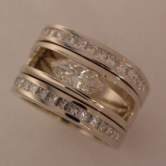 Vintage Silver Zirconia Inlaid Ring-Ariette Jewelry
