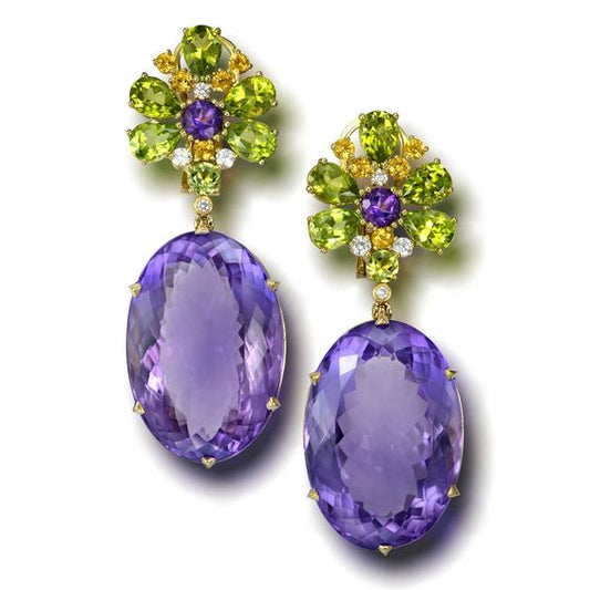 Vintage Purple Glass Green Earrings-Ariette Jewelry