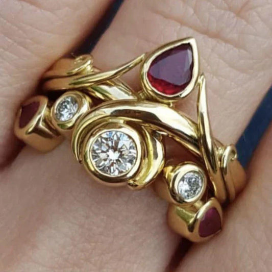Vintage Red Drop Zirconia Golden Ring-Ariette Jewelry