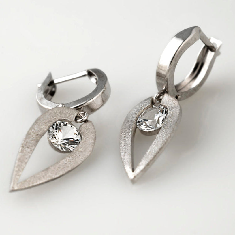 Vintage Silver Forged Zirconia Earrings-Ariette Jewelry