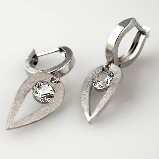 Vintage Silver Forged Zirconia Earrings-Ariette Jewelry