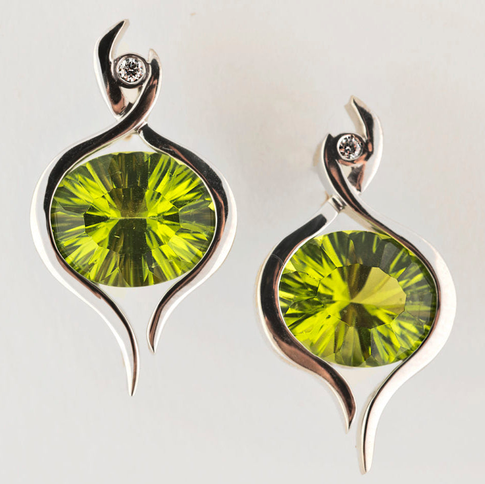 Vintage Olive Crystal Silver Earrings-Ariette Jewelry