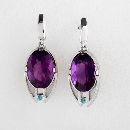 Vintage Purple Rounded Silver Earrings-Ariette Jewelry