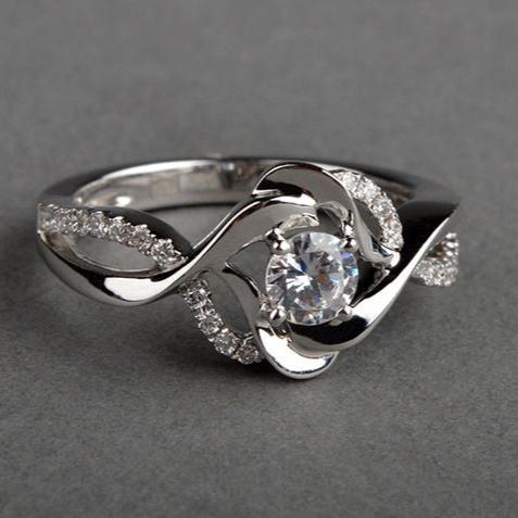 Vintage Irregular Blossom Zirconia Silver Ring-Ariette Jewelry