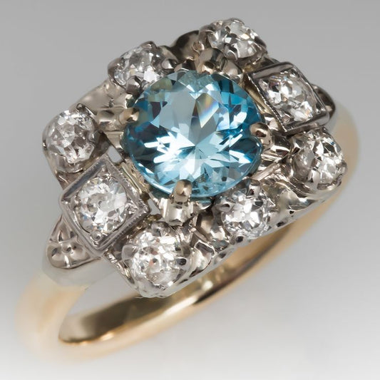 Vintage Cocktail Blue Crystal Ring-Ariette Jewelry