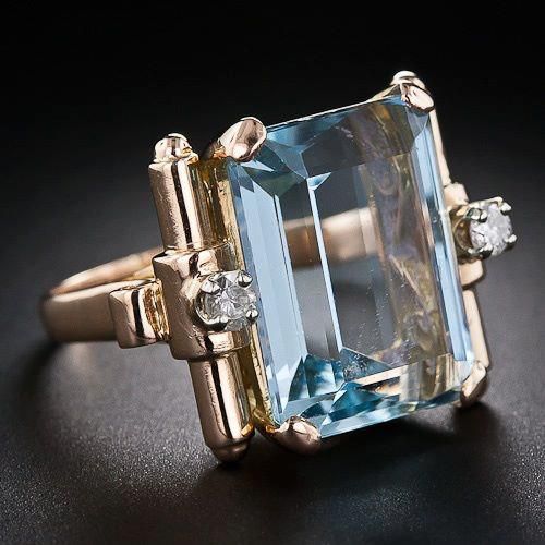 Vintage Blue Gold Crystal Ring-Ariette Jewelry