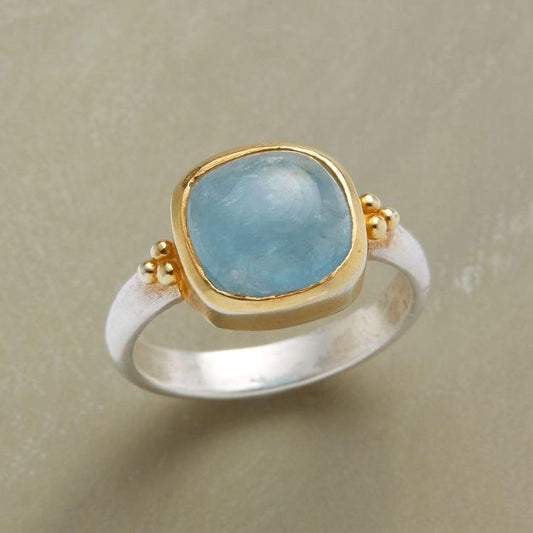 Vintage Blue Stone Gold & Silver Ring-Ariette Jewelry