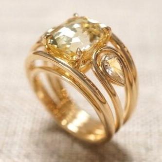 Vintage Gold Yellow Zirconia Ring-Ariette Jewelry