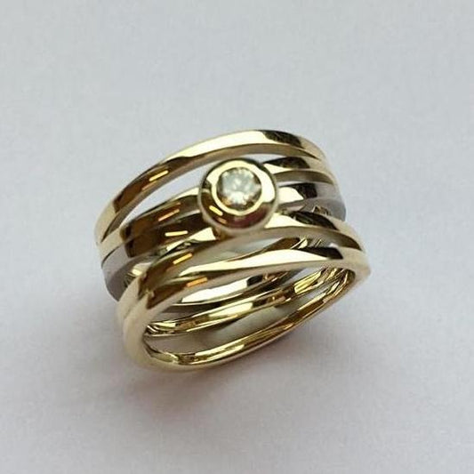 Vintage Layered Inlaid Zirconia Ring-Ariette Jewelry