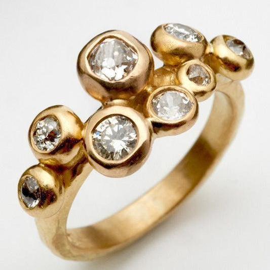 Vintage Inlaid Crystals Gold Ring-Ariette Jewelry