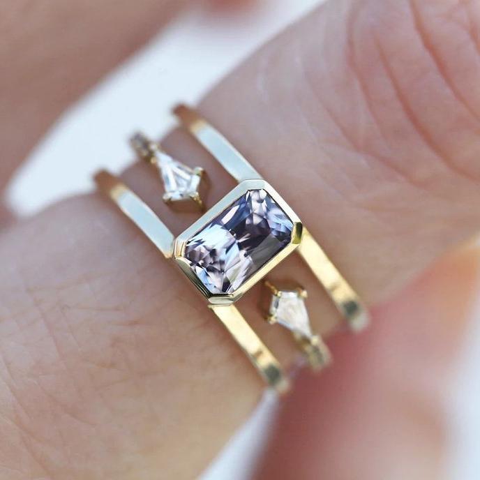 Vintage Violet Zirconia Layer Gold Ring-Ariette Jewelry