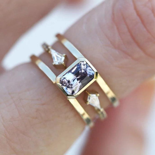 Vintage Violet Zirconia Layer Gold Ring-Ariette Jewelry