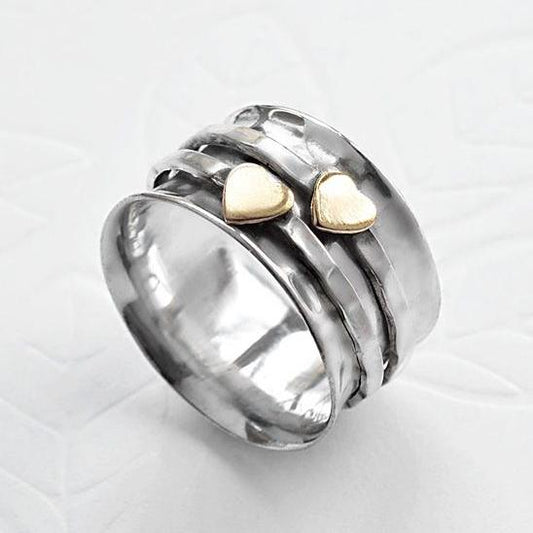 Vintage Gold Heart Silver Ring-Ariette Jewelry