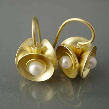 Vintage Golden Inlaid Pearl Blossom Earrings-Ariette Jewelry