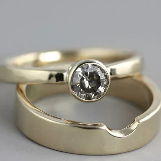 Vintage Gold Inlaid Zirconia Ring Set-Ariette Jewelry