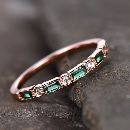 Vintage Inlaid Green Zirconia Rose Ring-Ariette Jewelry