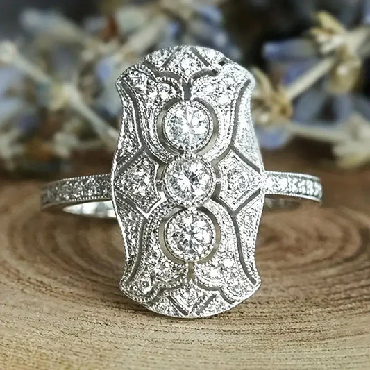 Vintage Bright Zirconia Silver Ring-Ariette Jewelry