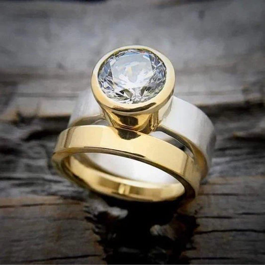Vintage Inlaid Glass Gold & Silver Ring-Ariette Jewelry
